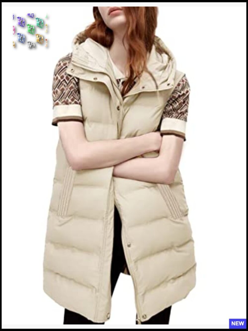 Long Quilted Puffer Vest Sleeveless Hooded Outerwear Jacket Chic Oversized - Picture 2 of 7